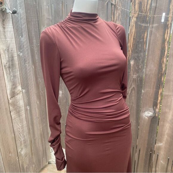 Zara Long Sleeve Mock Neck draped Bodycon Dress XS - Picture 6 of 13